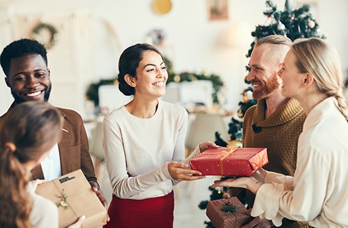 friends exchanging presents