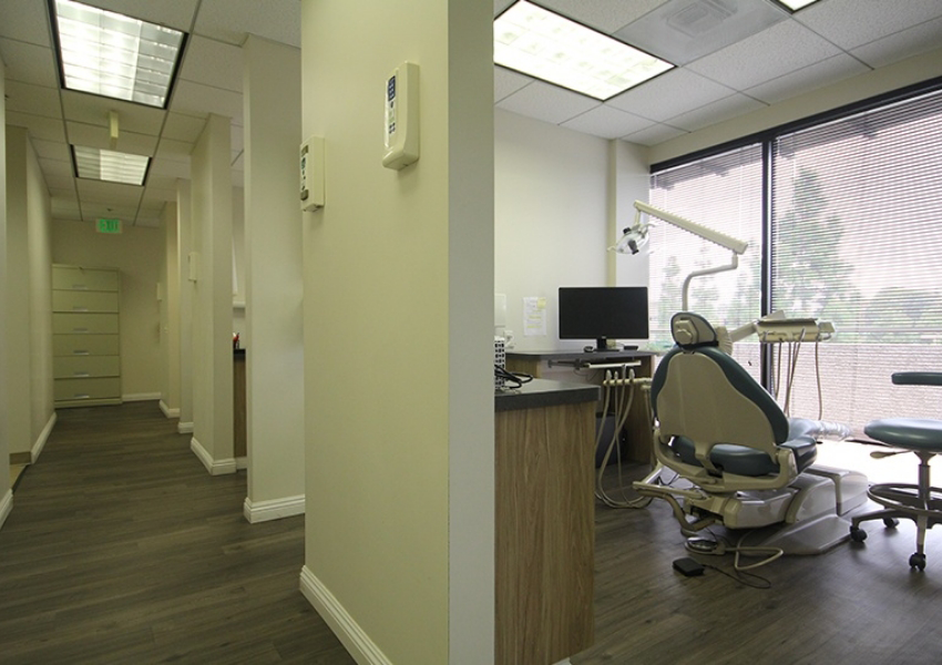 Hallway branching off into several dental operatories