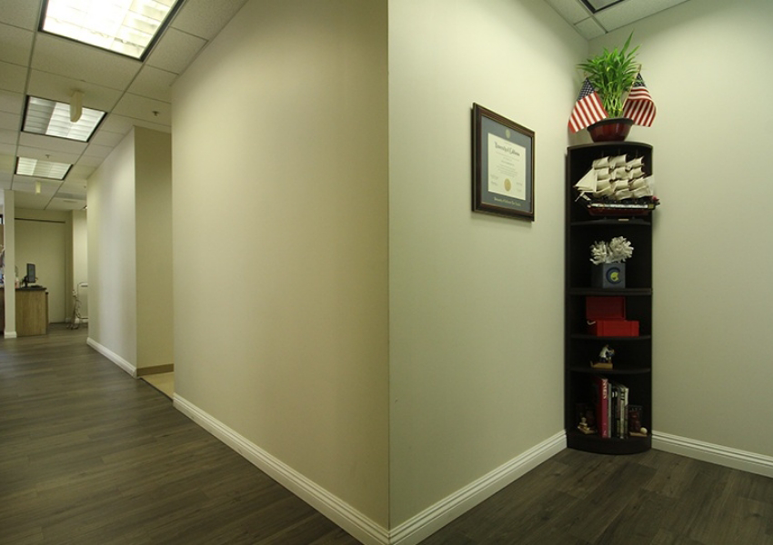 Framed diploma on wall in hallway